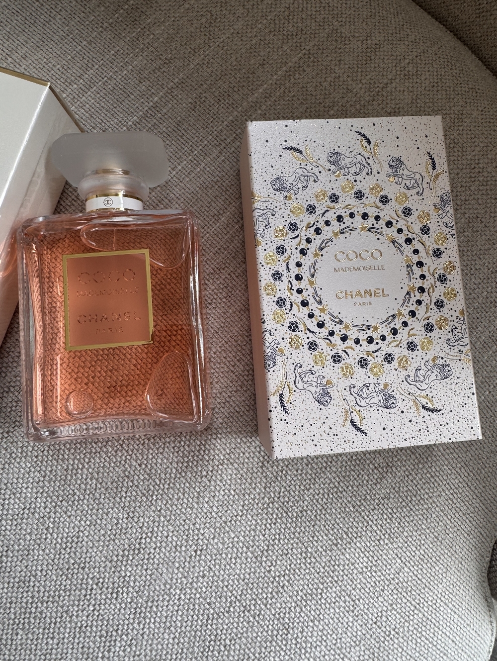 CHANEL Coco Mademoiselle Pink/Peach Glass Bottle with Gold Accents - Picture 2 of 5